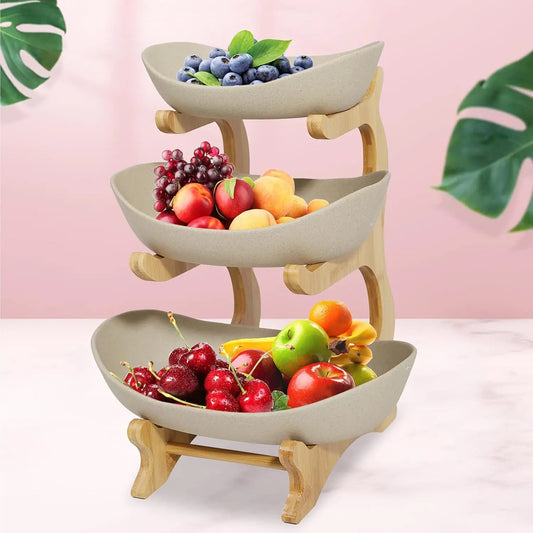 Ceramic Fruit Plate with Bamboo Frame,