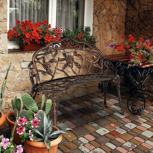 Outdoor Metal Rose Bench