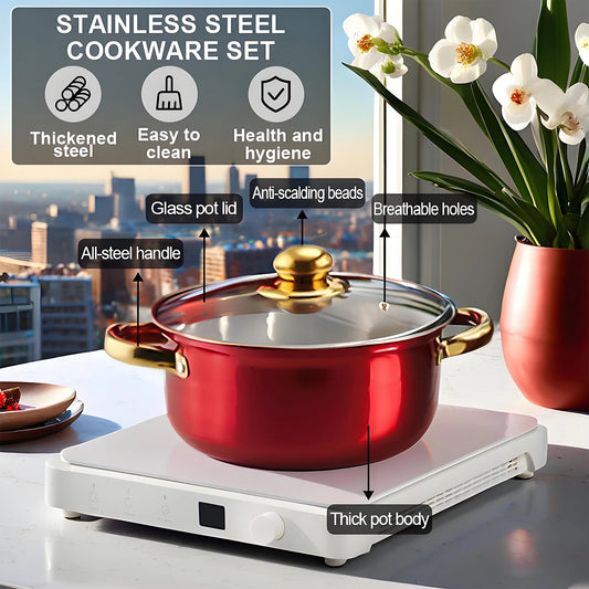 Red Stainless Steel Cookware, 12-Piece