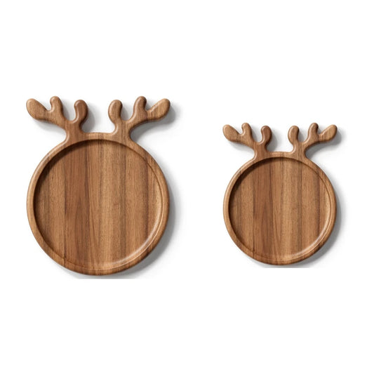 Wood Serving Platter With Antler Handle